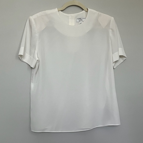 Vintage Essentials Ivory Blouse w Shoulder Padding & Back Button Details - 12, L - Picture 1 of 7